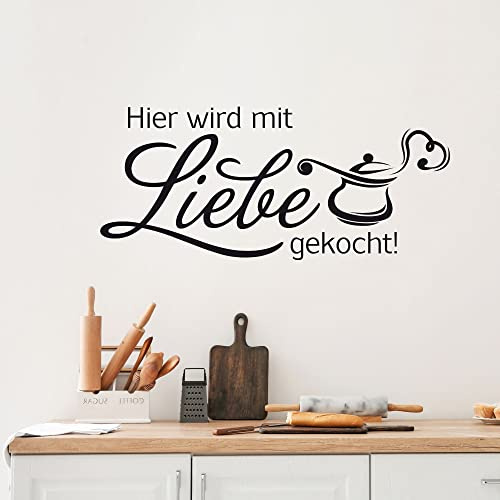GRAZDesign Wandtattoo Küche Spruch Hier wird mit Liebe | Küchenaufkleber selbstklebend - 68x30cm / 070 schwarz