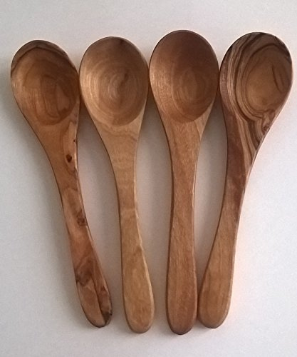 ETIKCHIC Lot de 4 cuillères à Confiture, café en Bois d'olivier Non Vernis L 12 cm