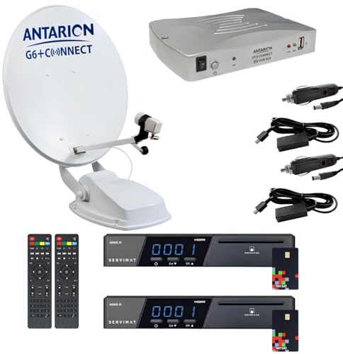 Pack antarion G6 + Twin 65 cm antena satélite automático Camping Car + 2 x receptor TNTSAT