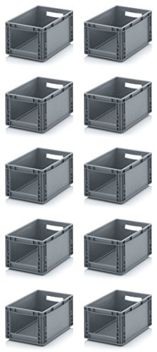 10x Euro Sichtlagerkasten 40 x 30 x 22 cm inkl. gratis Zollstock * Eurobehälter mit Fenster, 10er Set