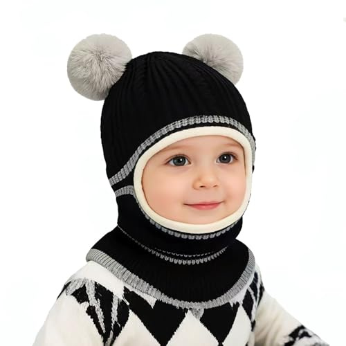 Uniyoung Flickor pojkar vinter varm mössa småbarn baby stickad fleece foder mössa hatt öronlapp huva halsdukar barn balaclava hatt skidåkning snowboard mössa för ålder 1–5