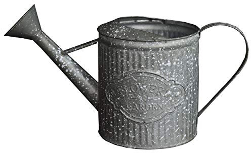 Hogar y Mas Macetero Decorativo Vintage de Metal Gris con Gotas de Pintura para Interior/Exterior. En Forma de Regadera 39x15x20,5 cm
