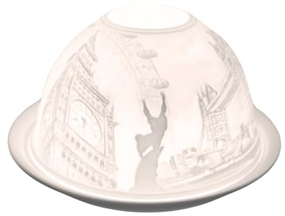 Nordic Lights London Scene Porcelain Tealight Holder Dome | Candle Holder Projecting 3D Image Use With Scented Candle, LED Light | Perfect Living Room Decor Lights | Shade & Plate Set with Gift Box