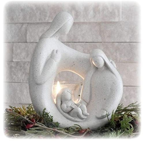 First Christmas After Loss – Christmas in Heaven Memorial Nativity Set, Holy Family Statue Candleholder with LED Tealight, Christian Sympathy Gift for Loss of Loved One