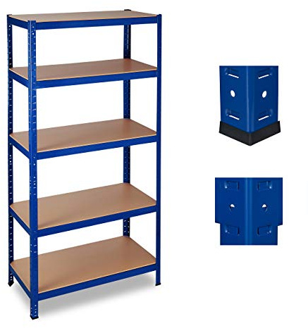 Relaxdays Schwerlastregal, 2er Set, Traglast 1325 kg, 5 Ebenen, blau | Keller, Garage, Stahl, HxBxT: 180 x 90 x 45 cm