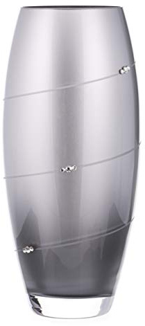 DIAMANTE Swarovski Metallic Silver Silhouette Barrel Bullet Vase with Swarovski Crystals - 30cm in gift box