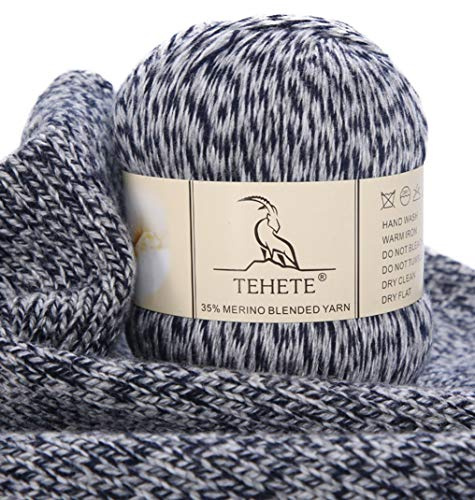 TEHETE Merinowolle Garn zum Stricken und häkeln, Handstrickgarn Schurwolle, 250 Metern 3 Fäden 50g per Knäuel,weich und leicht,Grau Schwarz