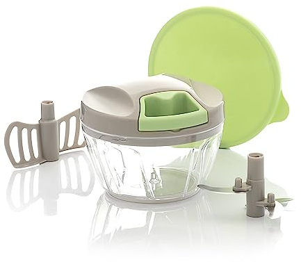InnovaGoods - Mini-Hachoir Manuel Spinop avec Cordon, Pratique et Compact, Hachage Rapide en Secondes, Lames Acérées en Acier Inoxydable, Facile à Nettoyer, Vert/Gris, Taille Unique, ABS/PP/PS/Acier