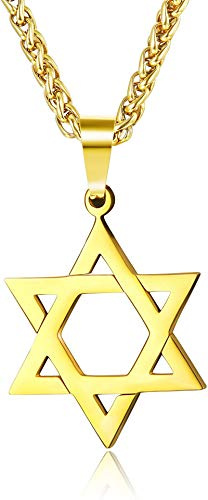 Adramata étoile de David Pendentif Collier pour Hommes Femmes en Acier Inoxydable Bijoux juifs Collier hexagramme 20 Or/Noir/Argent