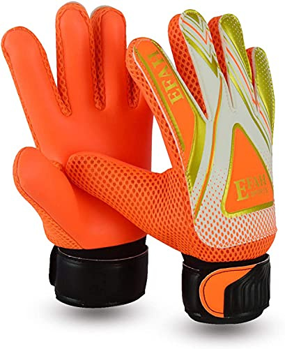 EFAH SPORTS Torwarthandschuhe für Kinder Jungen & Mädchen Fußballhandschuhe für Junioren mit extra Grip & Rutschfester Handfläche (Orange, Size 4 Suitable for 6 to 9 Years Old, Beidhändig)