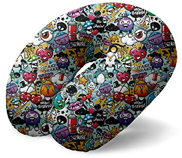 I-TOTAL® - Reisekissen Memory Foam/Reise Nackenkissen weich für Nackenstützen/Kissen lustiges Reisekissen Memory Foam (Graffiti)