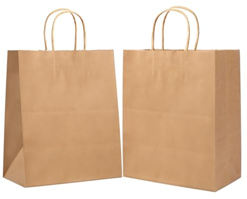 AN HUI MING 18 Stück Papiertüten Braun,Papiertüten Mit Henkel,Geschenktüte, 23 * 12 * 30 cm Papiertüten Groß,Brottüten,Kraftpapier Tüten zum Halloween, Weihnachten, Hochzeitsfeiern