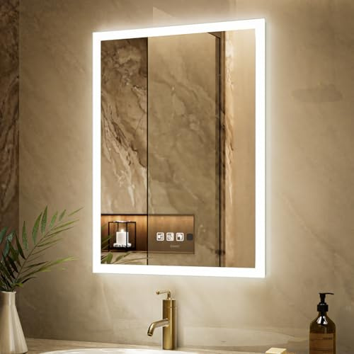 GANPE LED Badezimmerspiegel, Schminkspiegel Wandmontage, menschliche Induktion, Bluetooth, Anti-Beschlag, IP44 Wasserdicht + Vertikal & Horizontal (60 x 80 cm)