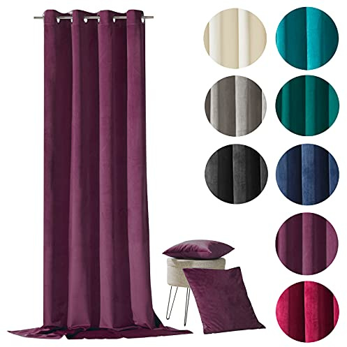 heimtexland ® Samt Dekoschal Gardine Blickdicht 245x135 Art Deco Ösenschal Vorhang Typ641 Aubergine