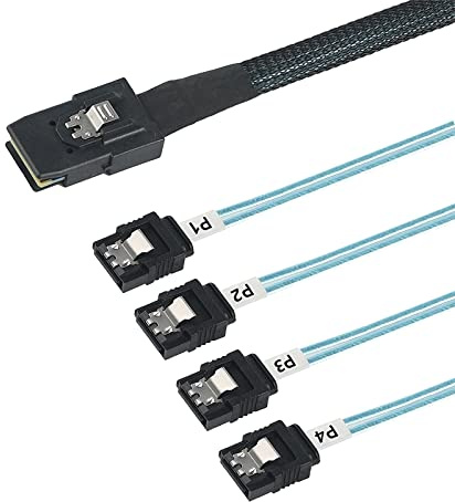 WLGQ Câble disque mini SAS 36 broches (SFF-8087) mâle vers 4 SATA 7 broches femelle, câble mini SAS hôte/contrôleur vers 4 cibles/fond de panier SATA, 0,5 m