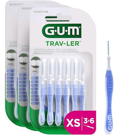 GUM TRAV-LER Professionelle Interdentalbürsten / Borsten mit antibakteriellem Schutz / Beschichteter Draht / Weicher Griff / Flieder (0.6mm, 6)