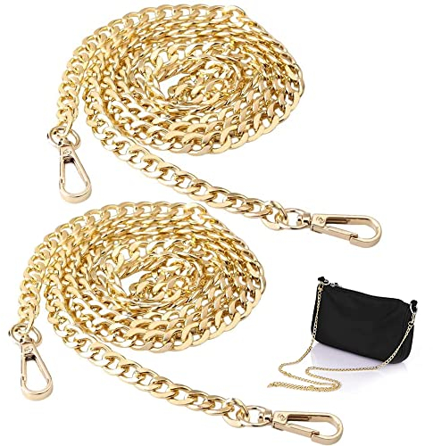 SDFAA 2 Stück Handtasche Kettenriemen, Metall Ersatzkette, Geldbörsenkette mit Schnallen, DIY Handtaschenriemen Schulter, Gold Taschenkette Schulterriemen für Geldbörse, Clutch Bag