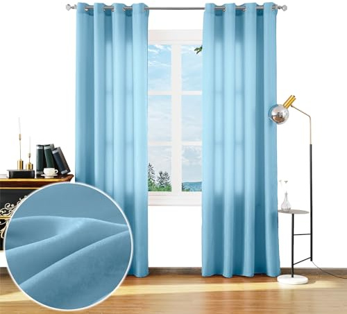 BOD HOME 2 Piezas de Cortina Translúcida para Salón, Cortinas Decorativas con Textura Suave, Cortina para Ventana con Ojales, Accesorio para el Hogar, Cortina Estética de 140x260cm Color Celeste