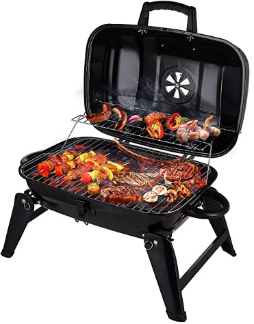 WXHN Griglia per Barbecue da Campeggio Pieghevole Portatile, griglia a Carbone, Barbecue Portatile con griglia da Tavolo Pieghevole con Coperchio, Cucina all'aperto