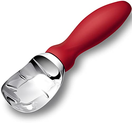 Rainspire Ice Cream Scoop Stainless Steel with Comfortable Handle, Ice Cream Scooper Heavy Duty, Ice Cream Spade Great for Spooning Frozen Hard Gelato and Sorbet, Cookie Dough, Melon (Red)