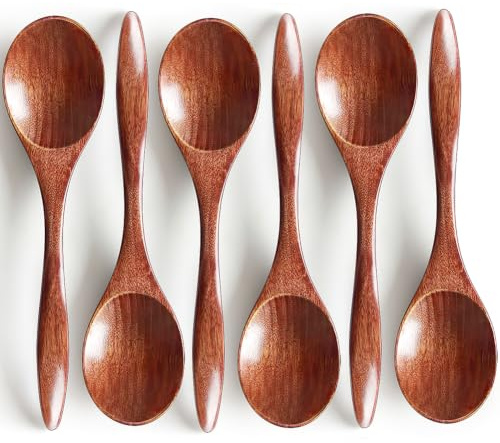YFWOOD Holzlöffel Esslöffel, 6 Stück Japanischen Stil löffel Holz, 18cm | Kinderreis, Dessert, Kochen, Verkostung, Abendessen