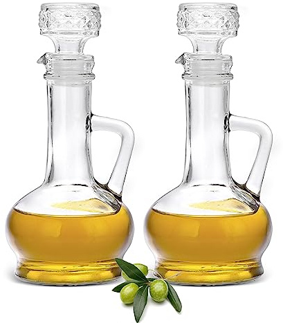 BSTKEY Set of 2 Olive Oil Dispenser Bottle with Stopper, Elegant Style Glass Cruet Bottles for Kitchen, 250ml Oil Dispenser Spout Container for Syrup Olive Vinegar