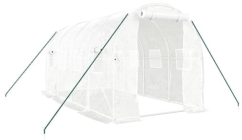 vidaXL Serre avec Cadre en Acier Blanc 8 m² 4x2x2 m, polytunnel, Serre à Cadre Froid, Serre pour Tomate, Serre de Jardin, Serre pour Culture