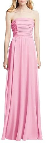 SAYNO Vestidos de dama de honor de gasa sin tirantes para boda, vestidos largos de invitados de boda, vestidos formales de fiesta de noche, Luz Lila, 60 Más