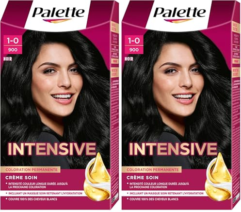 Palette Coloration Permanente Cheveux, Crème Soin, Couvre 100 pour cent des Cheveux Blancs, Tenue 8 semaines, Noir 900, 1 Unité (Lot de 2)