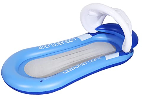 SAFIGLE Aufblasbares Schwebebett Mit Sonnenschutz 160x90cm PVC Blau Für Erwachsene Für Schwimmbad Strand Und Freizeit
