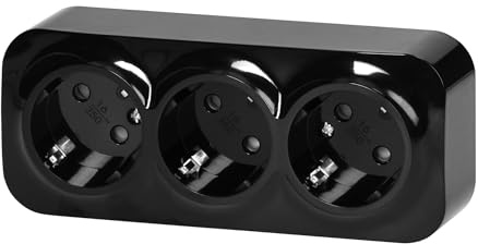 Miratic Enchufe Pared Schuko Toma de Corriente Pared IP20 Enchufe de Superficie Negro 16A/230VAC Duradero y Seguro para Uso Doméstico y Comercial