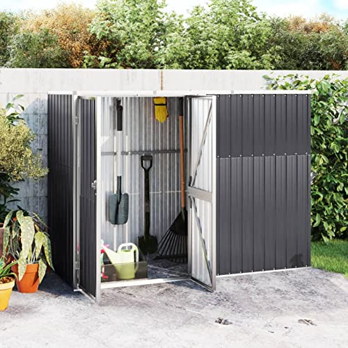 Homgoday Gerätehaus Geräteschuppen Gartenhaus Metall Schuppen Gartenschuppen mit Schrägdach Garten Schuppen Gartenschrank mit Stauraum Verzinkter Stahl Anthrazit 225x89x161 cm