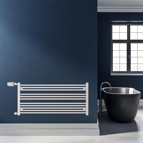 SHV Badheizkörper Andromeda mit Seitenanschluss in Weiß | Heizkörper für Badezimmer, Handtuchhalter für Wand im Bad, Handtuchheizkörper, hochwertiger Handtuchtrockner (1200x550 (Anschluss 500) mm)