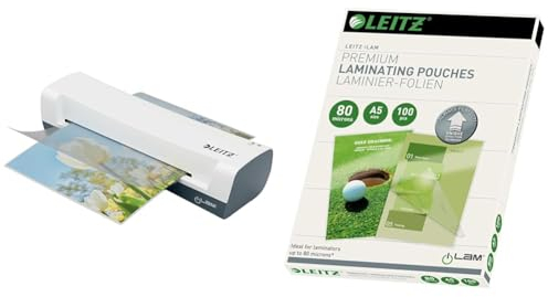Leitz iLAM Home A4 Laminiergerät, Für 75 bis 125 mic Laminierfolien & Heißlaminierfolien A5 80 mic, Laminierfolien in Premium-Qualität im 100er Pack