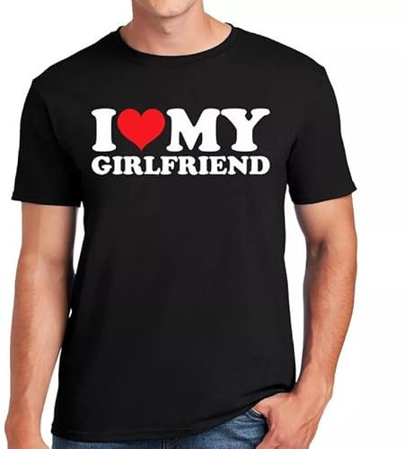 Darkwear I Love My Girlfriend T-Shirt Boyfriend Funny Novelty Party Joke Gift Top Tee (Black White Print, L)