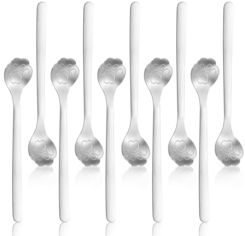 KUBDPQOR 10 Stück Katzenpfote Löffel, Edelstahl, Eislöffel, Dessertlöffel, Kaffeelöffel, Esslöffel, Jungle Spoon, Cartoon Teelöffel, zum Rühren Tee Kaffee