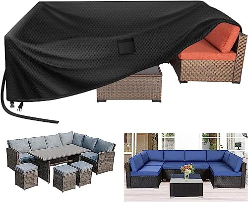 Kovshuiwe - Cubiertas grandes para muebles de ratán de jardín, impermeable, de tela Oxford 420D resistente, resistente al viento, anti-UV para patio exterior (250 x 150 x 90 cm)