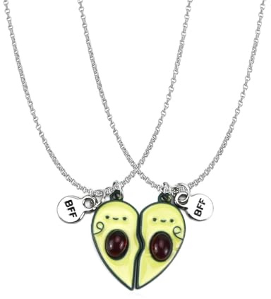 KATIMI Avocado Best Friend Necklaces, Distance Matching Friendship Necklace for 2 Girls, Heart BFF Necklace for 2 Girls, Alloy Pendant Jewellery Gift for Women Teen Girl Graduation Birthday Gift