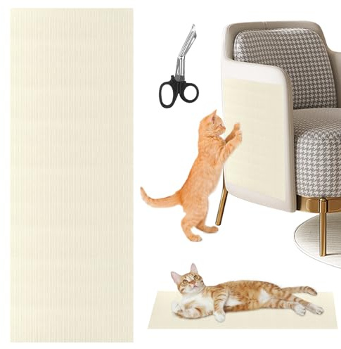 Selbstklebend Kratzbretter Beige Katzen Kratzteppich Kratzmatte Wand Teppich Kratzbrett Kratzwand(200cmx40cm/78.7 * 15.7 Zoll)