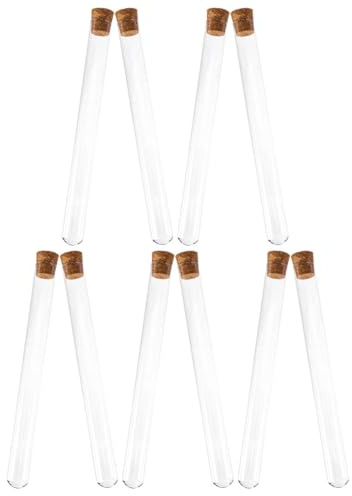 Gatuida 10Pcs Glass Test Tubes with Cork Stoppers 7.87In Laboratory Tubes for Scientific Experiments Candy Storage and Educational Use