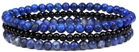 JENCVNL 3 Stück Naturstein Perlen Stretch Armband 4mm Echtes Naturstein Armbander Stretch 4mm Damen Edelstein Armband Echtes Edelstein Armbander Set für Frauen Männer Teens