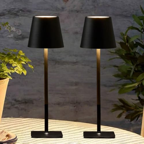 2 Pack Cordless Table Lamps-6000mAh Rechargeable Lamp,Waterproof Outdoor Table Lights for Patio|Shower|Restaurant|Dinner|Kitchen Counter|Dining Table Top Lighting,Mini Small Battery Operated Lamp