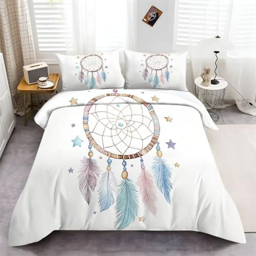 Copripiumino Bohemien Rete Circolare Cuore 260 cm x 220 cm Colorato, Copripiumino Accoglienti Con Chiusura A Cerniera, Set Di Biancheria Da Letto Con Stampa 3 Pezzi Per Bambini Adolescenti Adulti