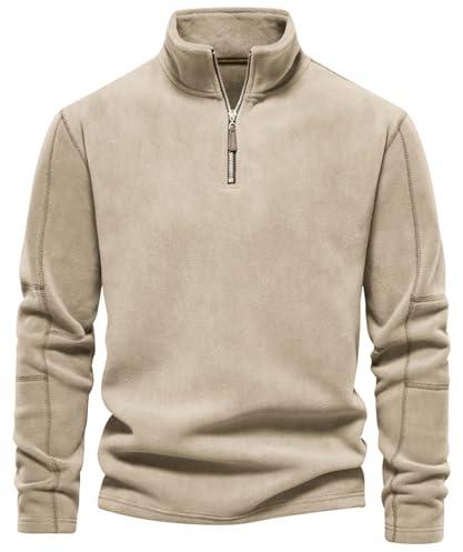 PADOLA Chaqueta de Forro Polar para Hombres Sudadera con Cremallera Media Cuello Alto Cortavientos Invierno(L,Caqui)