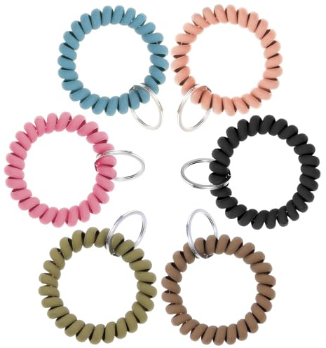 Gjinxi 6Pcs Keychain Wristlet, Spring Wrist Key Chain Wristlet, Flexible Spiral Small Wrist Band Wristlet Key Chain for Women Men to Sauna Gym Pool Outdoor Sports Activity