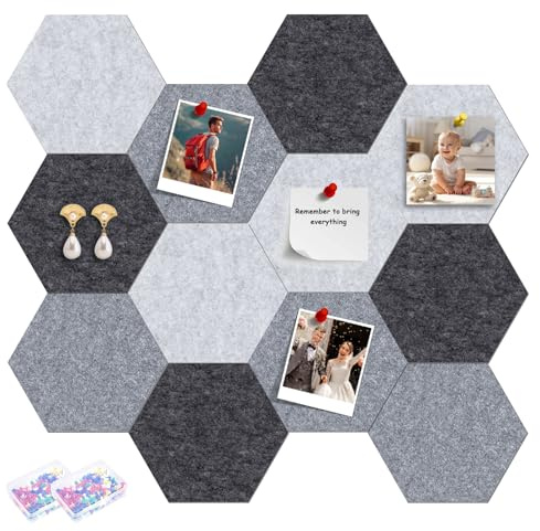 12 Stück Sechseckig Filz Pinnwand, 26x30cm Groß FilzPinnwand, Selbstklebend FilzPinnwand Mit 50 Reißzwecken, Pinnwand Kinderzimmer Büro, Filzboard Korkwand Memotafeln Für Büro, Küche