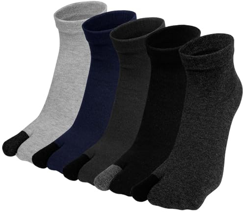 PUTUO Japonaise Tabi Chaussettes à 2 Doigts pour Homme - Tong avec Deux Orteils de Sport en Coton - 4 Paires Taille 40-45