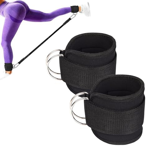 Hsyadazi 2 Pezzi Cinghie per Piedi da Palestra – Fascette Regolabili con Moschettone & Anello a D – Per Allenamento Gambe/Glutei alla Macchina a Cavi (Nero)
