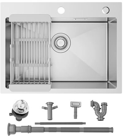 Sofetiy SUS 304 - Lavello da cucina da 60 x 45 cm, moderno lavello da incasso, rettangolare, in acciaio inox, per sottolavelli a partire da 60 cm, con 2 fori per rubinetto e sifone