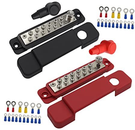 Blocco di Distribuzione 48V 150A 12 Vie in ABS e Ottone per Cavi | Set Terminali da 15, Capacità Totale 180, Sostituisce Barre Usurate, per Armadi Elettrici e Scatole di Giunzione